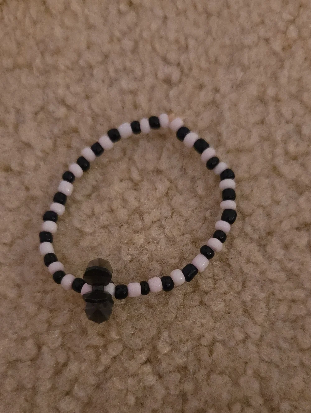 Black & Light Pink Beaded Stretch Bracelet with Accent Faceted Beads